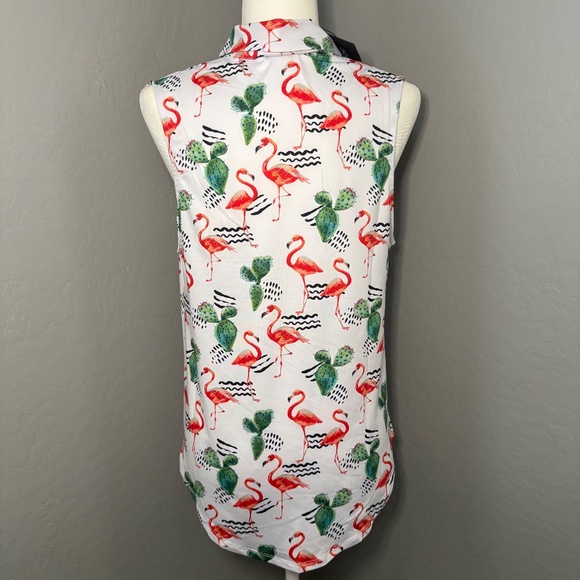 Bad Birdie NWT Sleeveless Golf Polo Shirt Flock With Me Sz XXL Cacti Flamingos - Picture 2 of 6